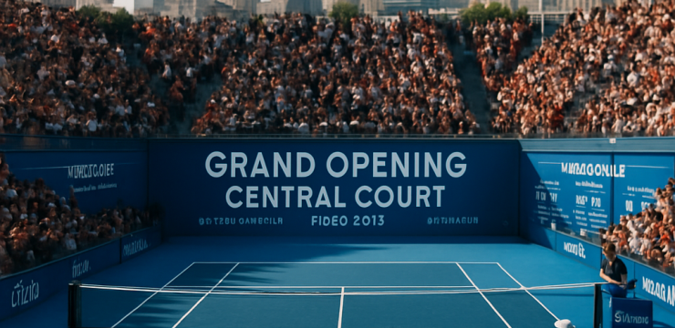 A high-energy scene of the Baku Open Tournaments Central Court opening at Baku Tennis