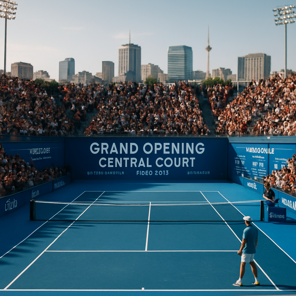 A high-energy scene of the Baku Open Tournaments Central Court opening at Baku Tennis