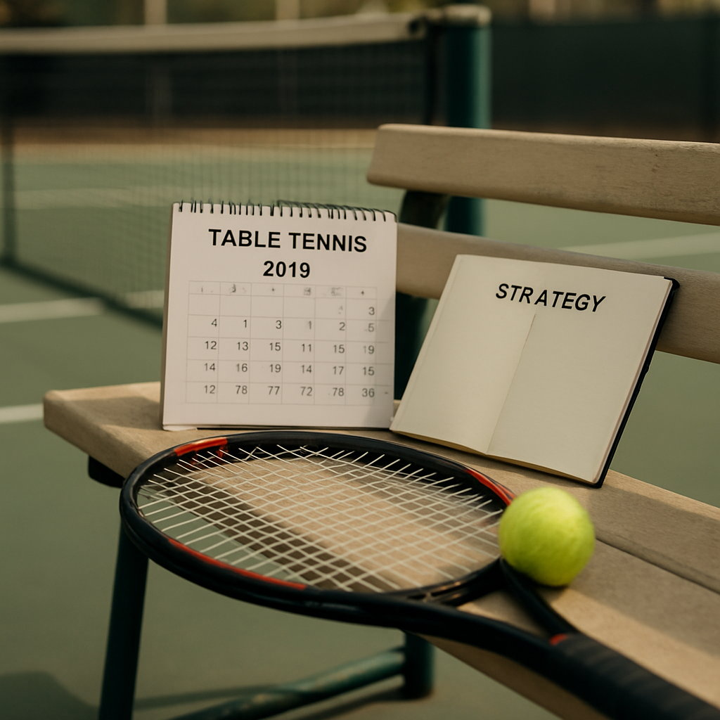 A tennis racket and ball sit beside a 2019 calendar marked “TABLE TENNIS” and